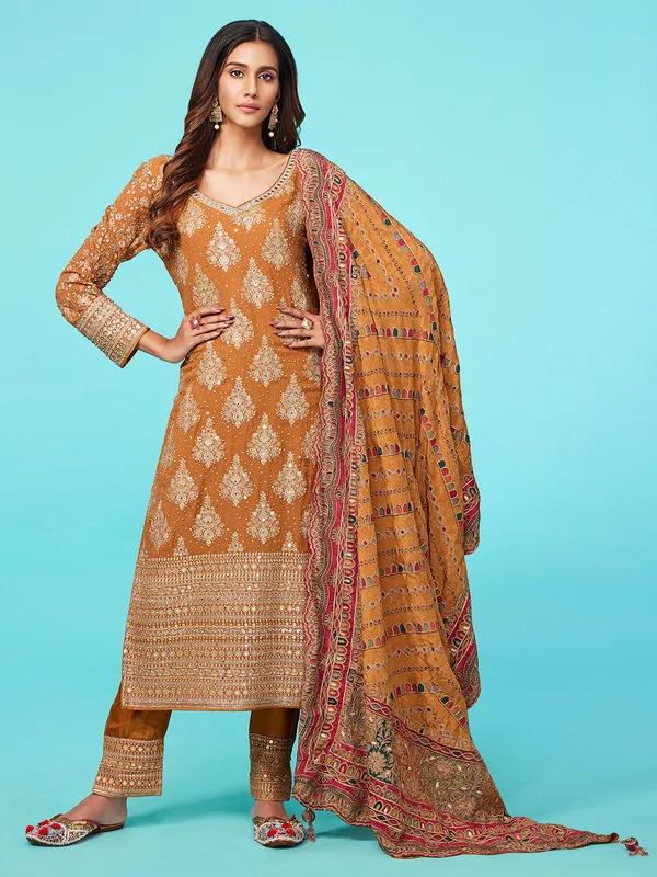Stylish mustard yellow georgette salwar suit