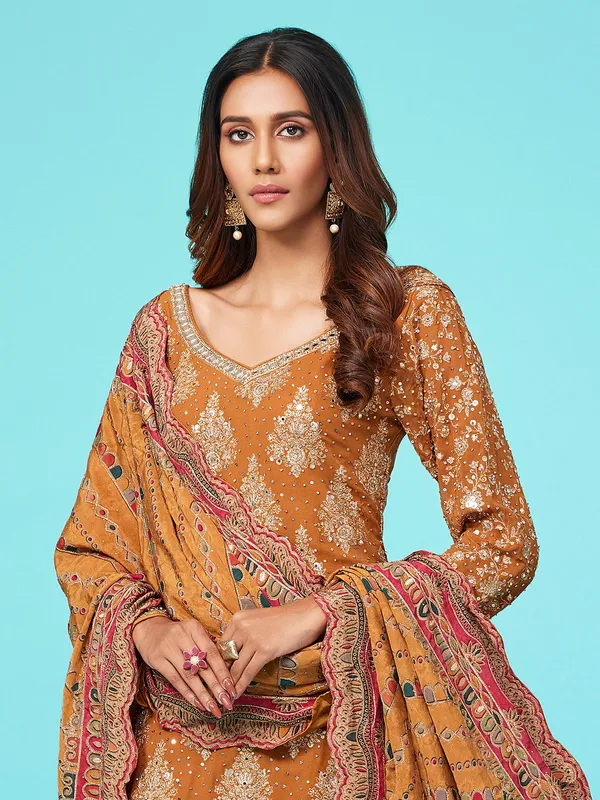 Stylish mustard yellow georgette salwar suit