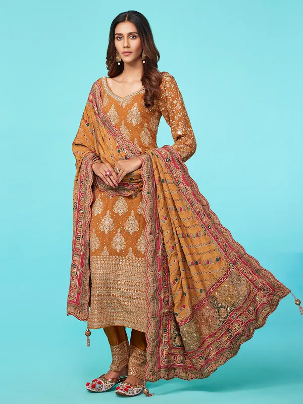 Stylish mustard yellow georgette salwar suit