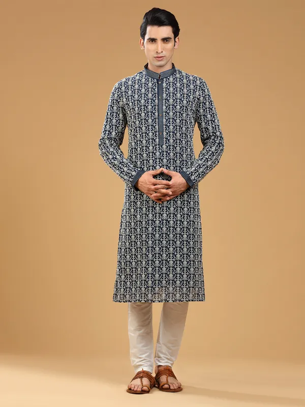 Stylish navy georgette kurta suit