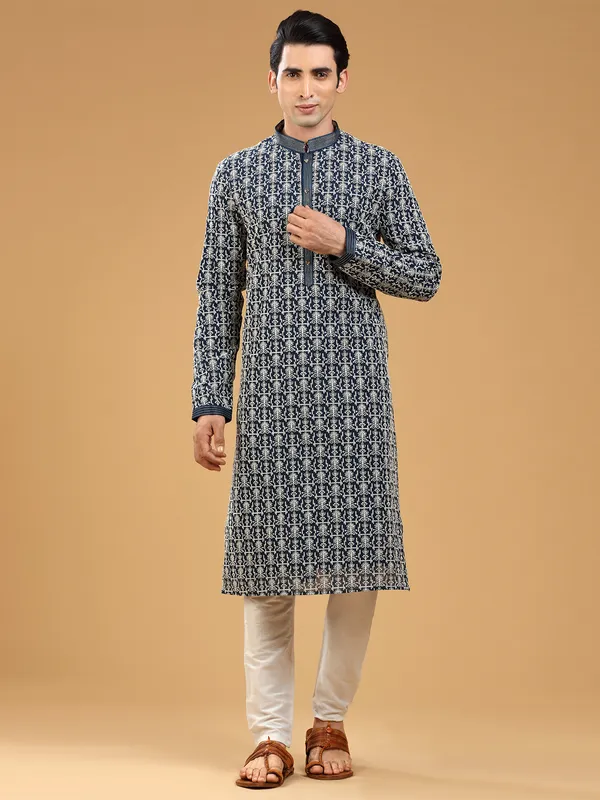 Stylish navy georgette  Men Kurta pajama