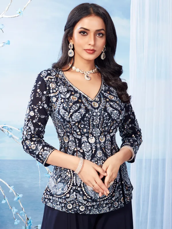 Stylish navy georgette palazzo salwar suit