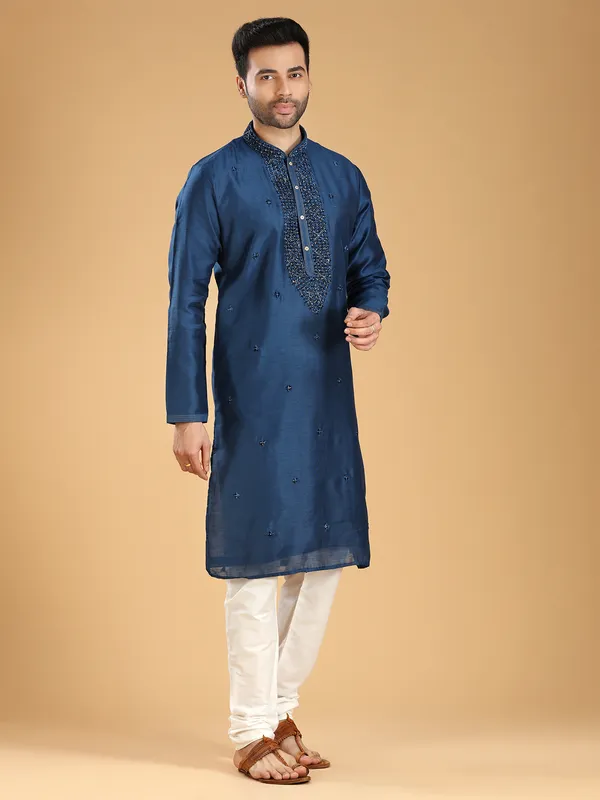 Stylish navy silk  Men Kurta pajama