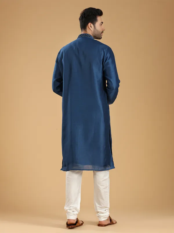 Stylish navy silk kurta suit