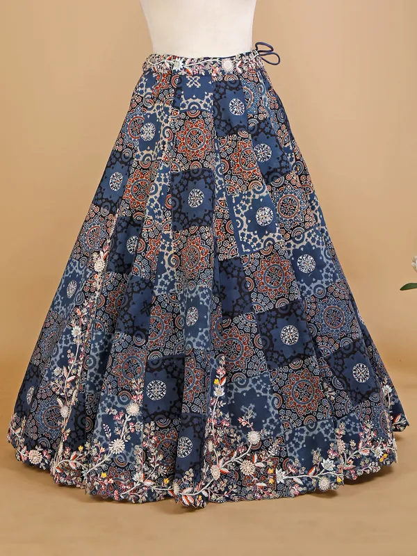 Stylish navy silk printed lehenga choli