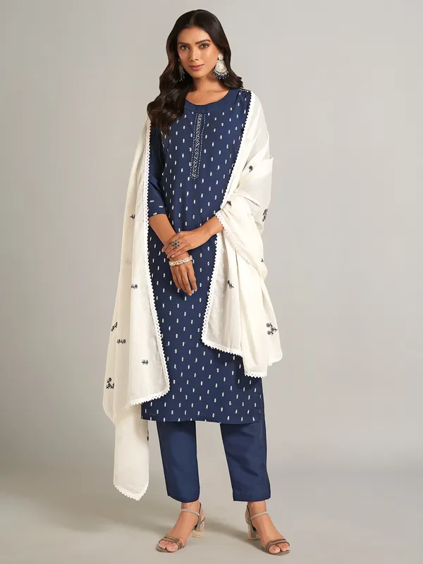 Stylish navy silk salwar suit for festive