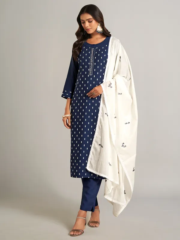 Stylish navy silk salwar suit for festive