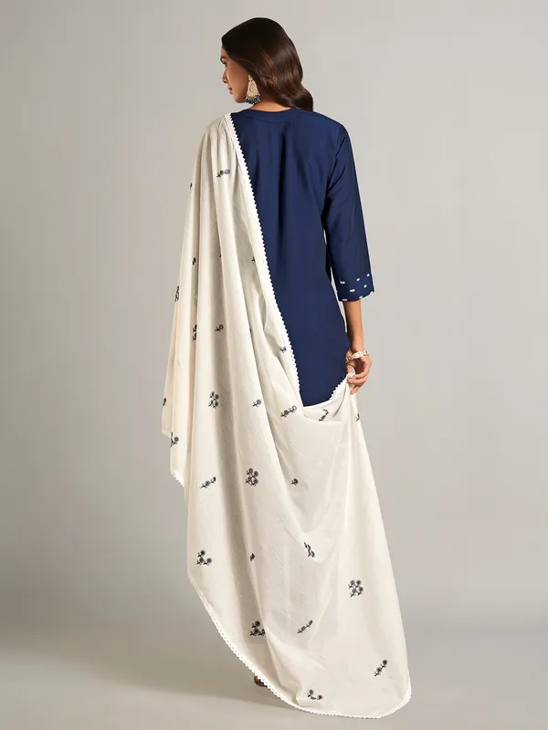 Stylish navy silk salwar suit for festive