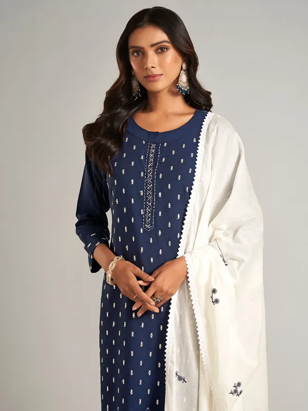 Stylish navy silk salwar suit for festive