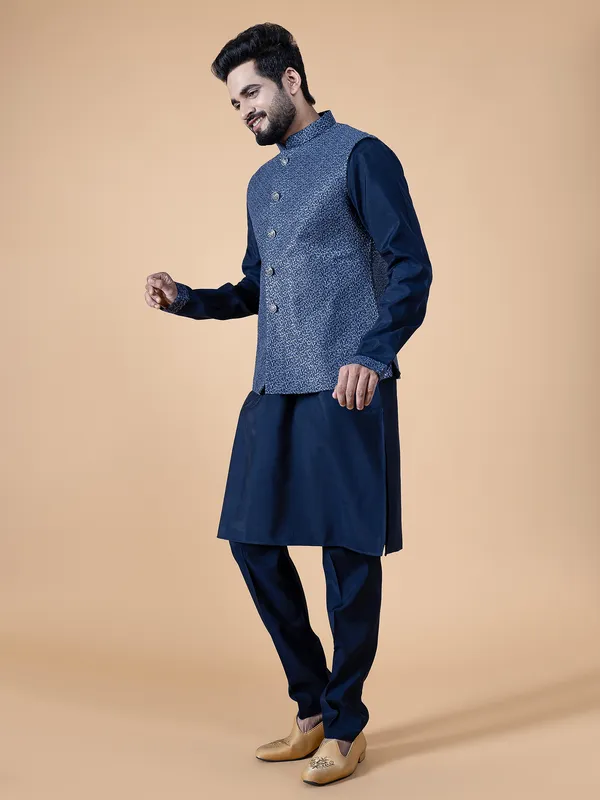 Stylish navy silk waistcoat set