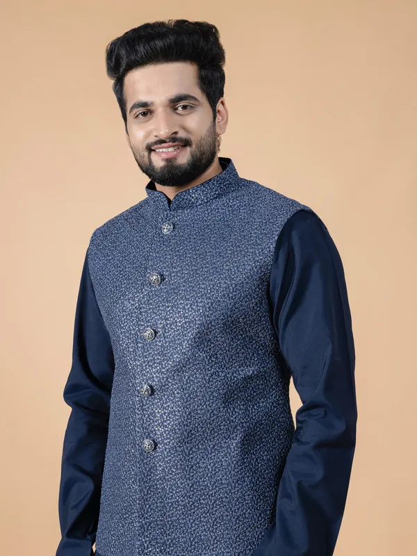 Stylish navy silk waistcoat set
