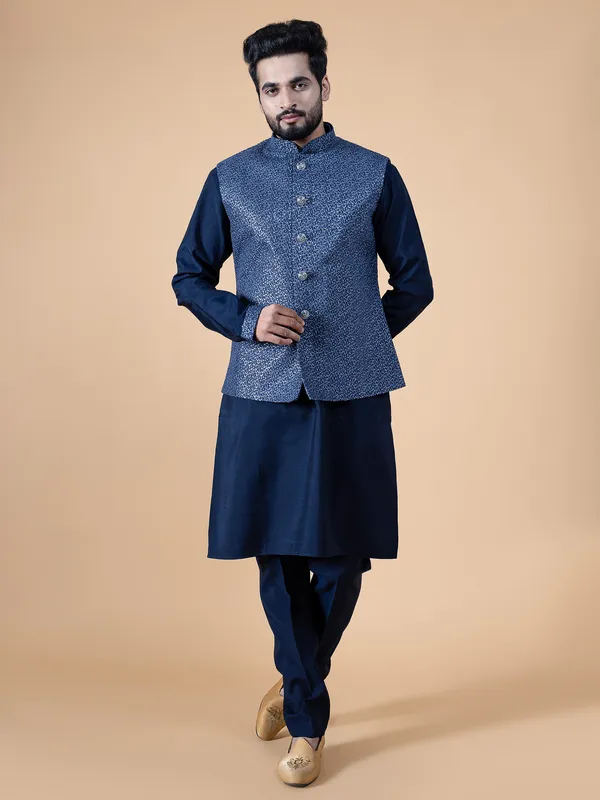 Stylish navy silk waistcoat set