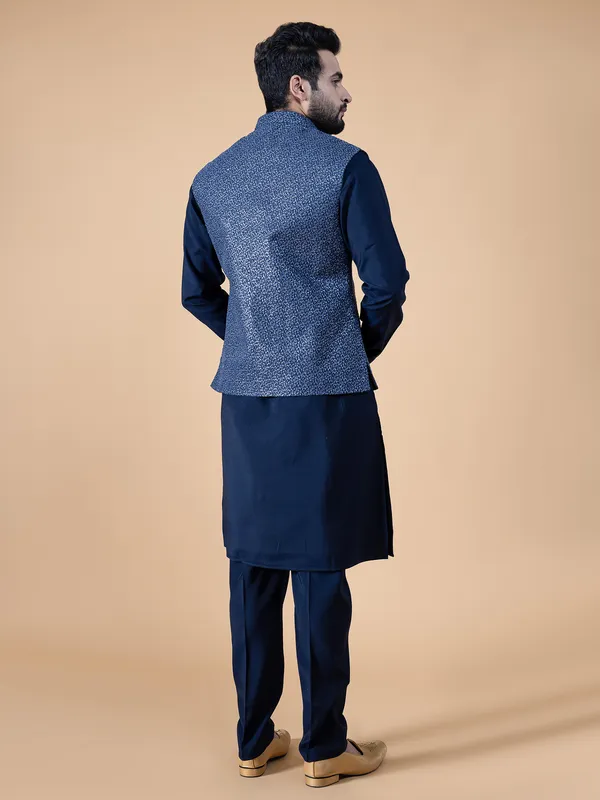 Stylish navy silk waistcoat set