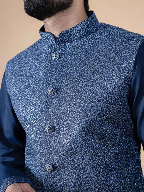 Stylish navy silk waistcoat set