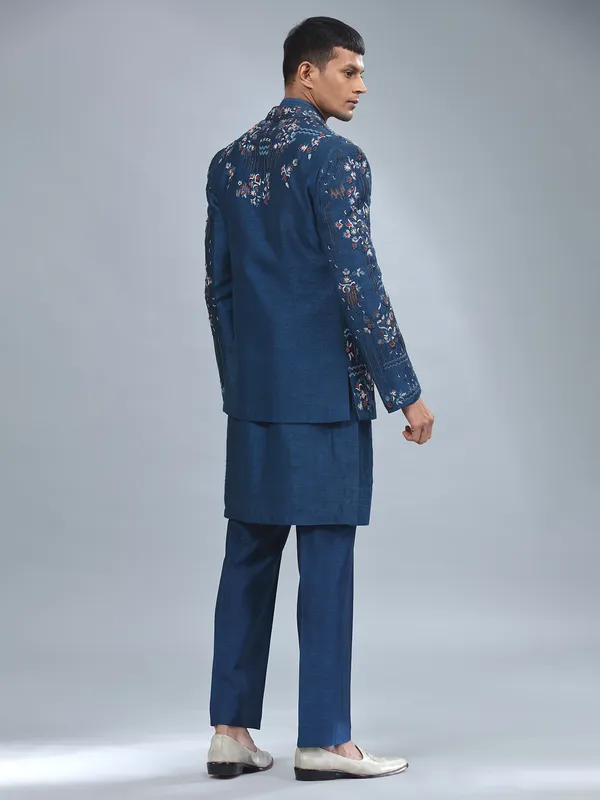 Stylish navy terry rayon indowestern