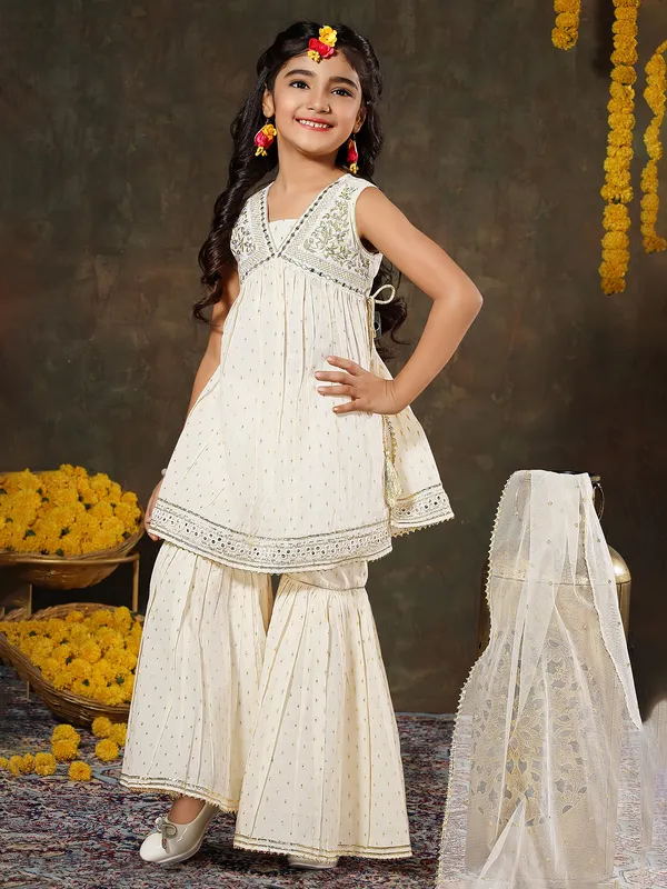 Stylish off-white cotton sharara suit