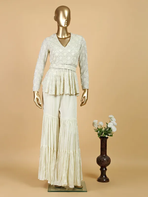 Stylish off white georgette sharara suit