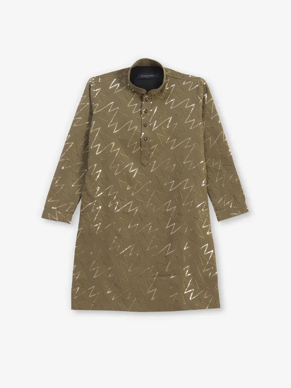 Stylish olive cotton silk kurta pajama