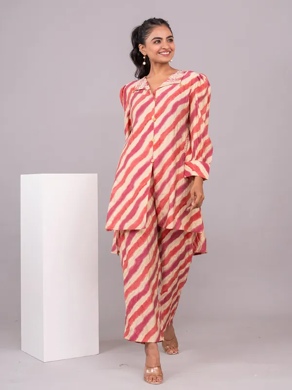 Stylish orange and pink stripe co ord set