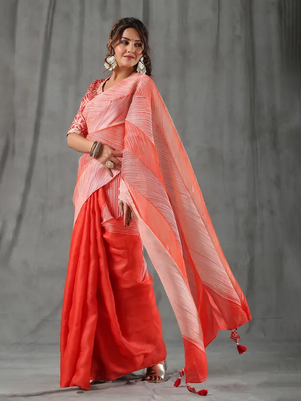 Stylish orange half n half saree