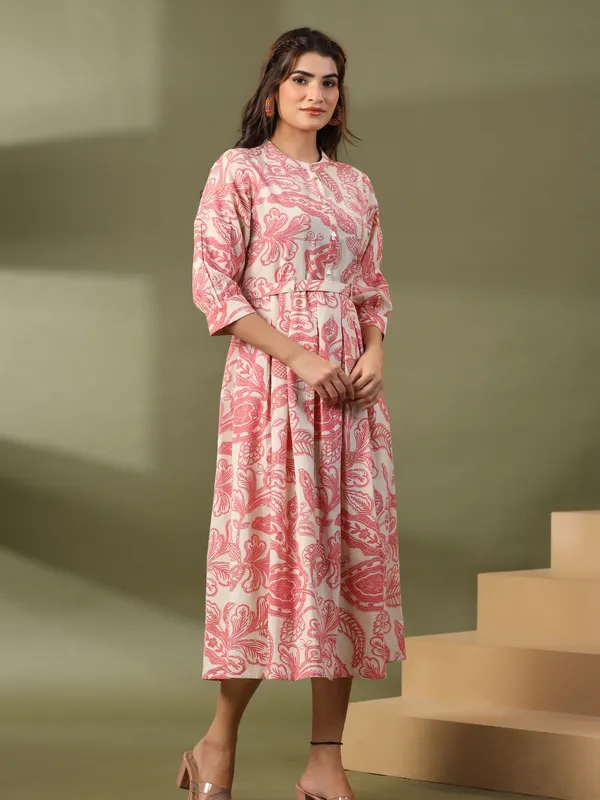 Stylish peach cotton printed kurti