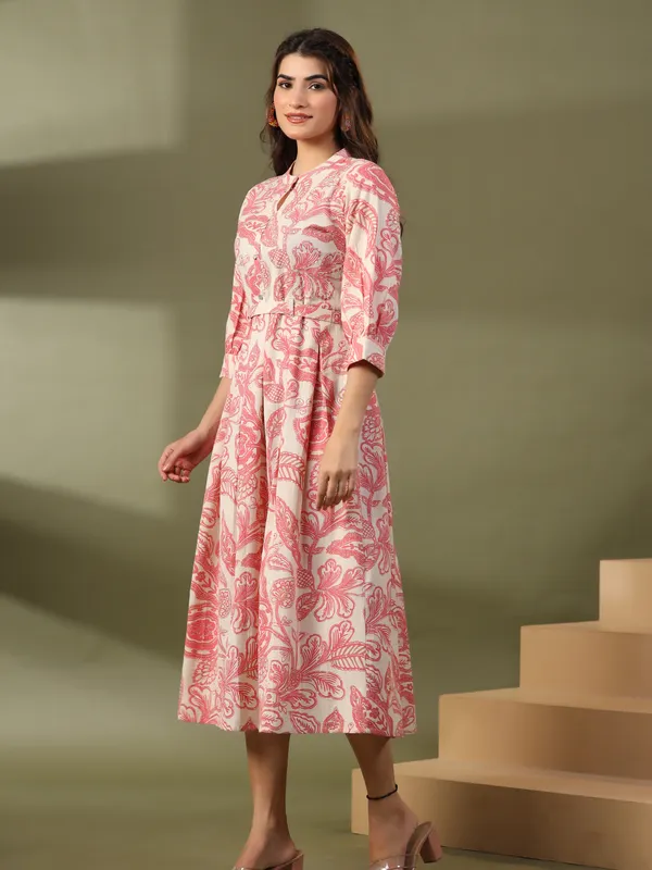 Stylish peach cotton printed kurti
