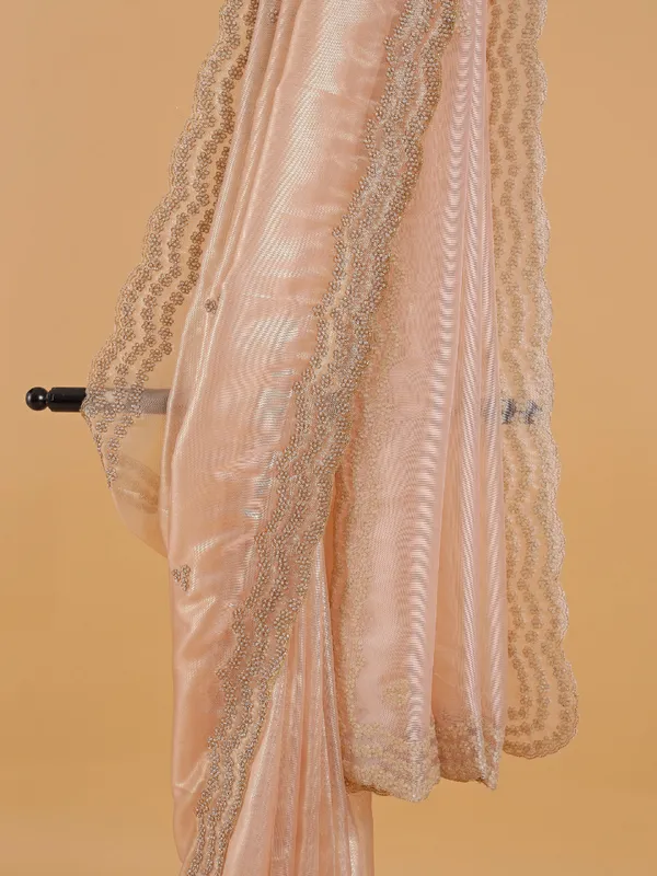 Stylish peach organza sree