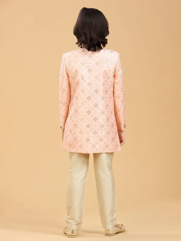 Stylish peach silk indowestern