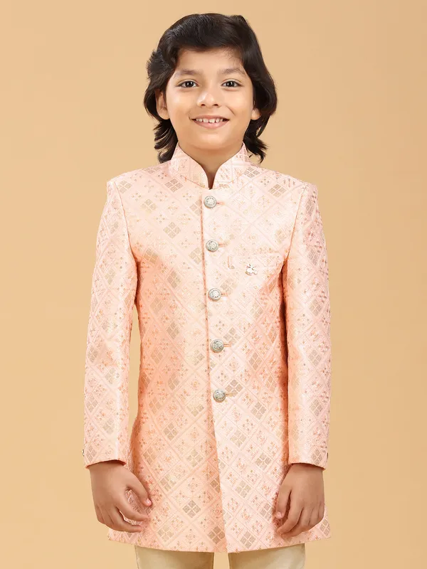 Stylish peach silk indowestern