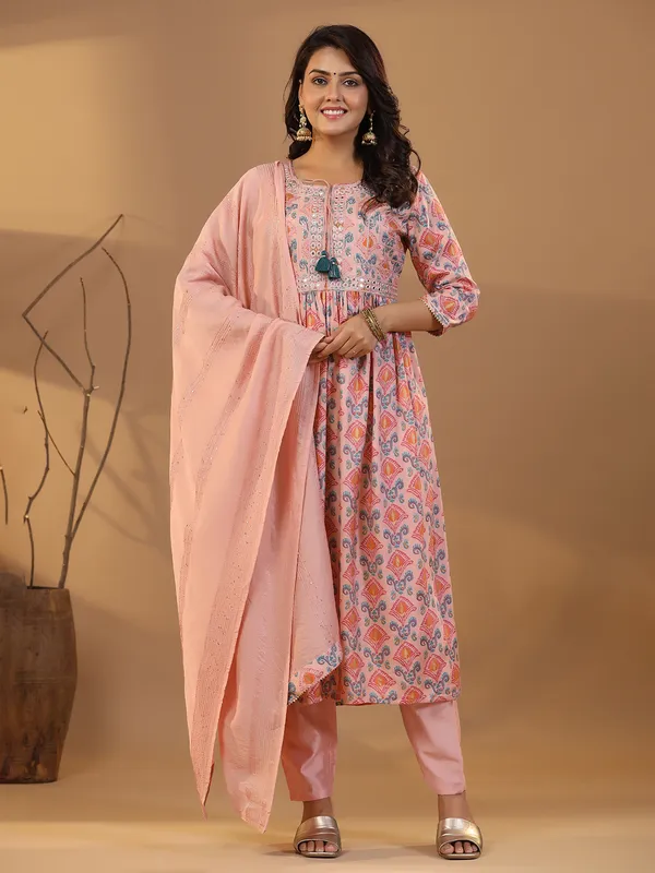 Stylish peach silk kurti set