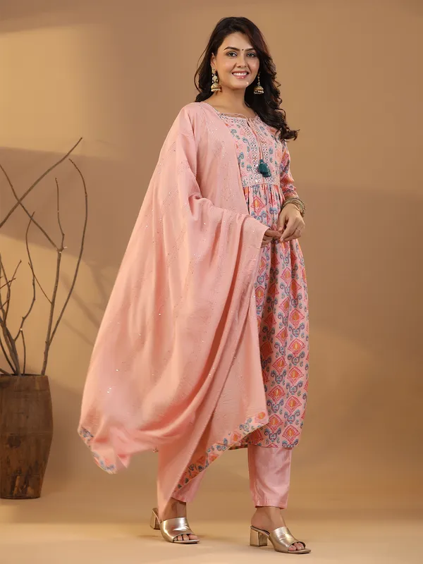 Stylish peach silk kurti set