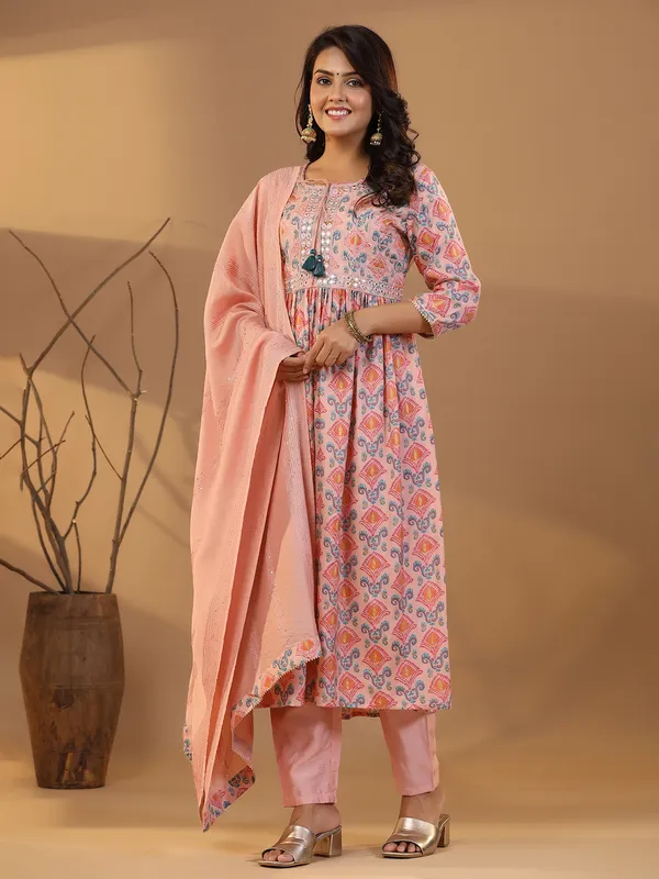 Stylish peach silk kurti set