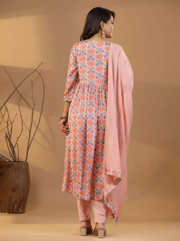 Stylish peach silk kurti set