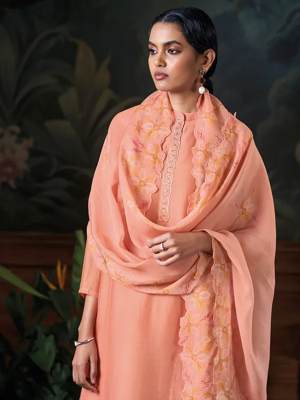 Stylish peach silk palazzo suit with dupatta