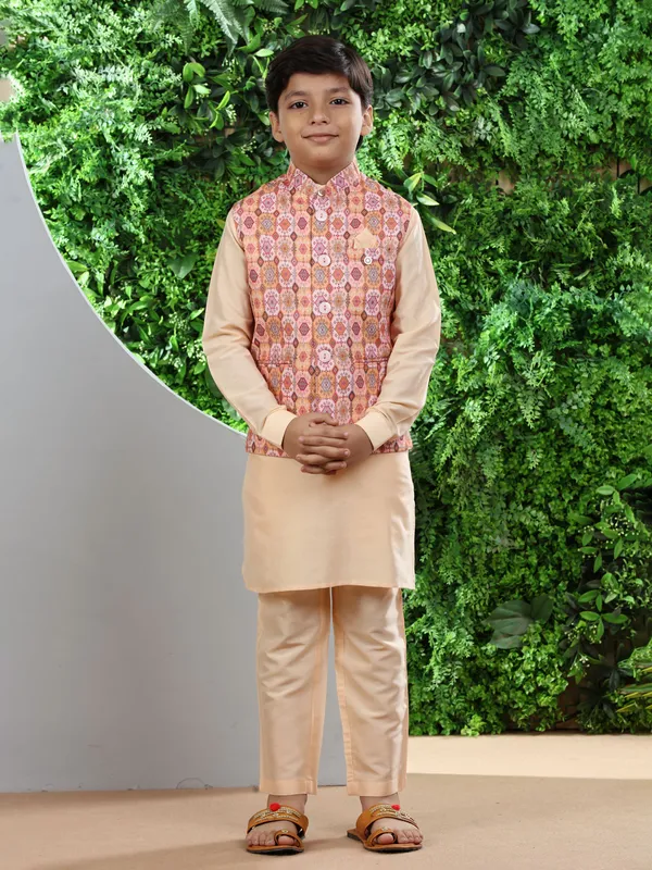 Stylish peach silk waistcoat set