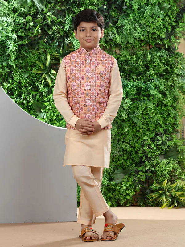 Stylish peach silk waistcoat set