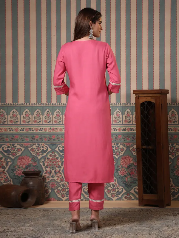 Stylish pink cotton embroidery kurti set