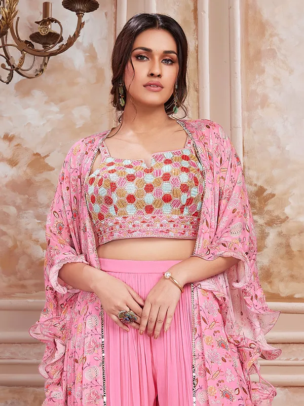 Stylish pink georgette palazzo suit