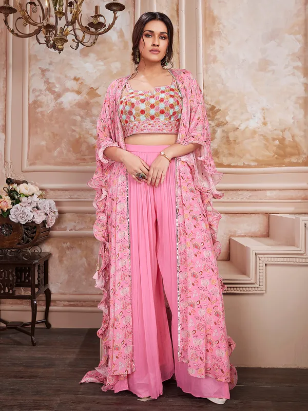 Stylish pink georgette palazzo suit