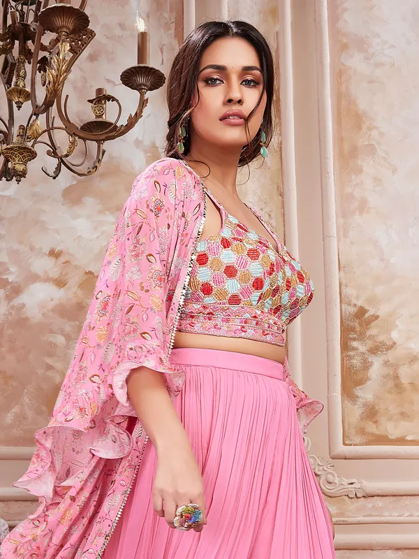 Stylish pink georgette palazzo suit