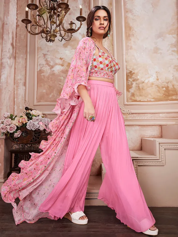 Stylish pink georgette palazzo suit