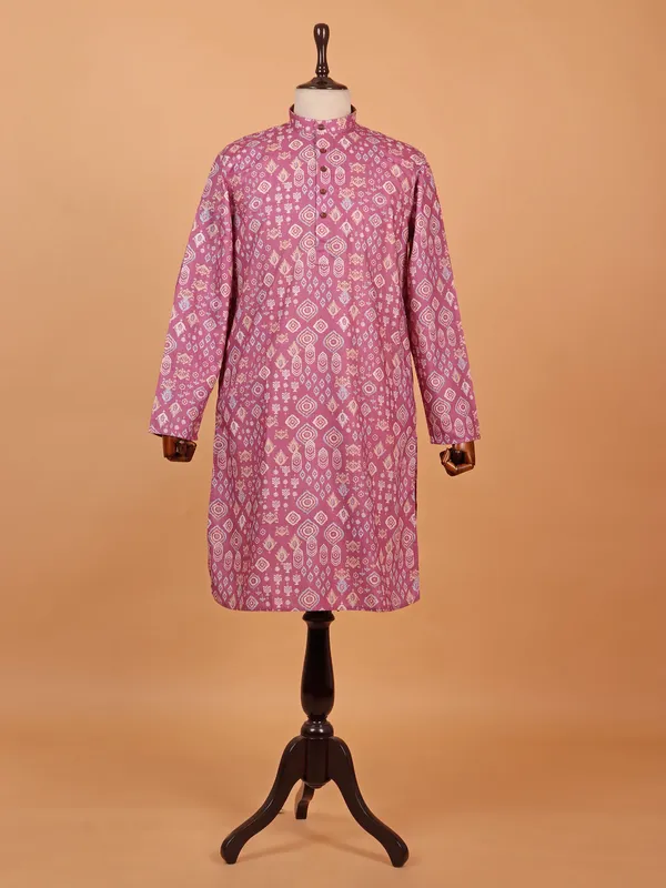 Stylish pink printed kurta suit in cotton
