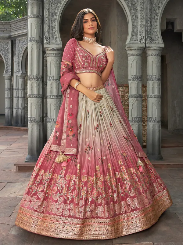 Stylish pink shaded silk lehenga choli