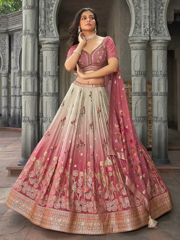 Stylish pink shaded silk lehenga choli