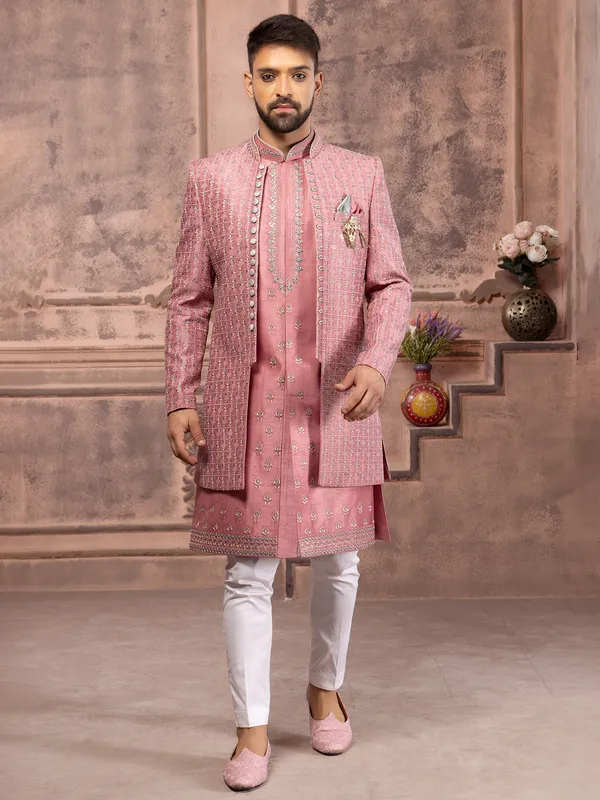 Stylish pink silk indowestern