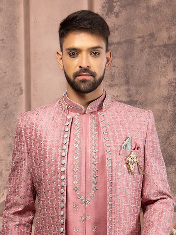 Stylish pink silk indowestern