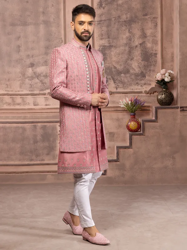 Stylish pink silk indowestern