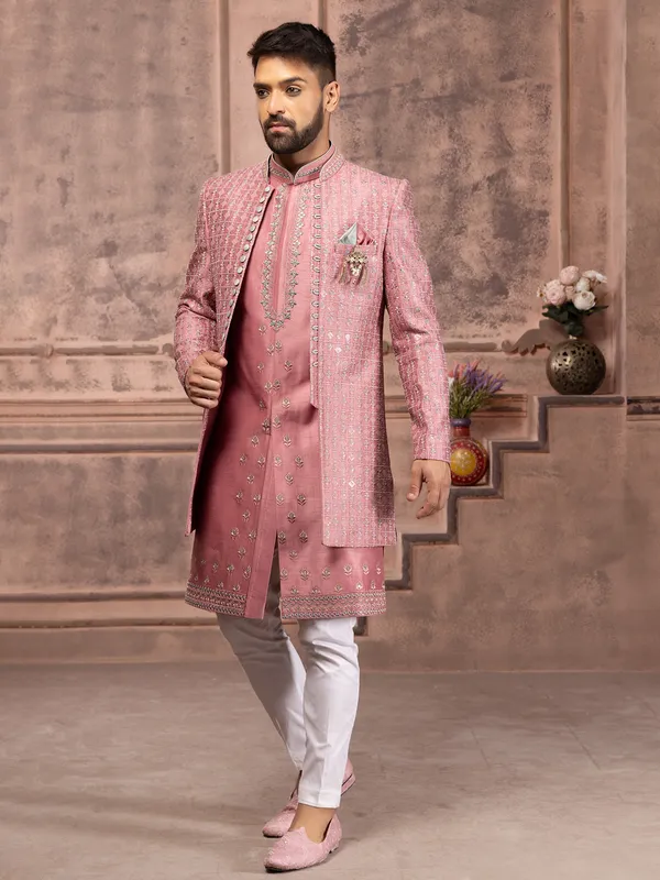 Stylish pink silk indowestern