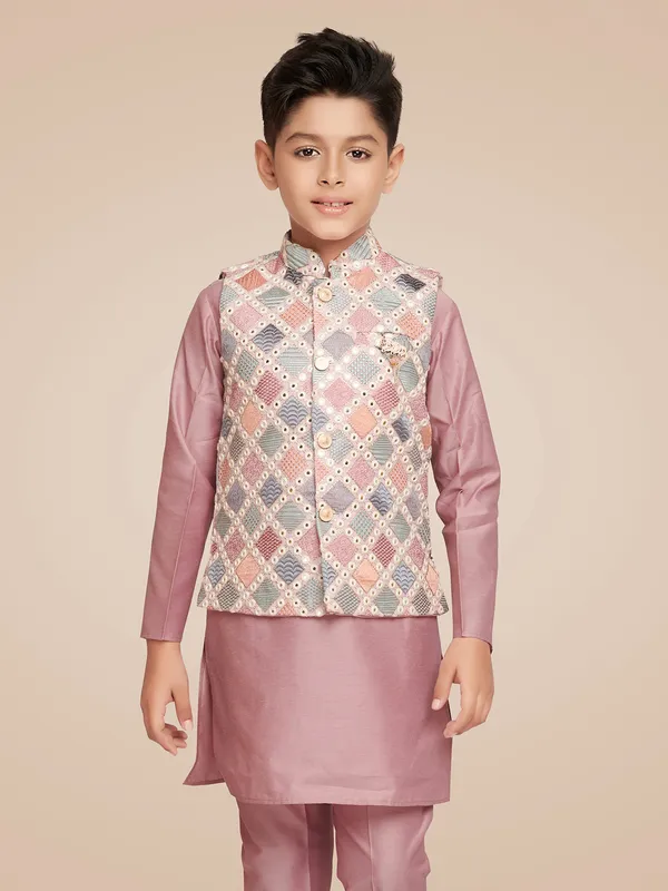 Stylish pink silk waistcoat set
