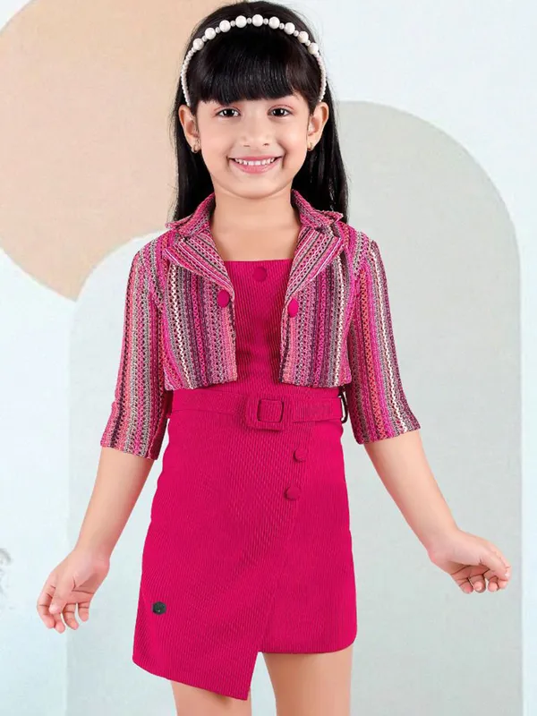 Stylish pink terry rayon dress for girls